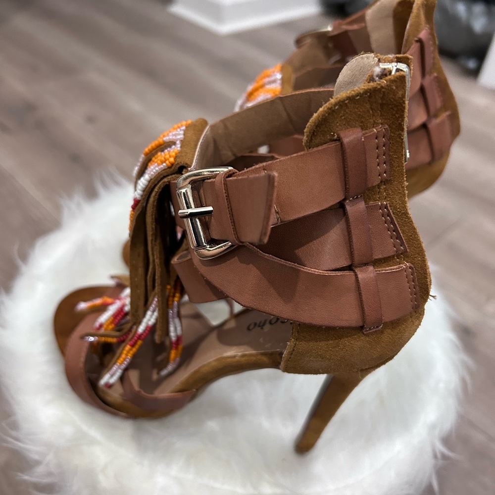 🎉PRICE ⬇️ ZIGISOHO • Cognac Leather High Heel Sandal • sz 6.5 - Picture 6 of 8